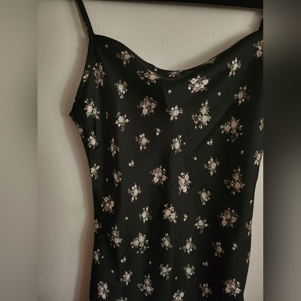 Black Satin Floral Maxi Dress - Picture 4 of 6